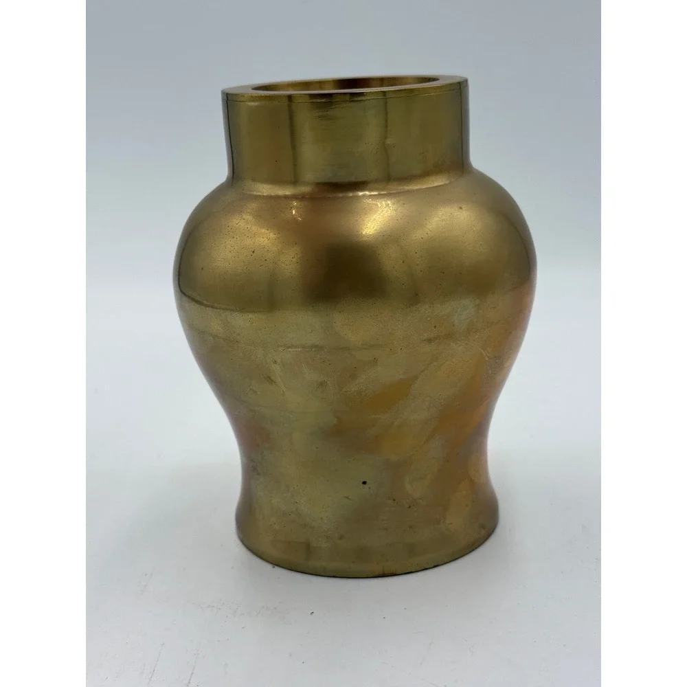 Vintage solid brass urn candle holder squatty holds tapers pillars votives 5.5